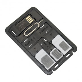 Porte cartes SIM et cartes mémoire + lecteur de cartes Micro SD via USB  format carte de crédit pour Micro, Nano, Mini SIM et outil d'éjection SIM