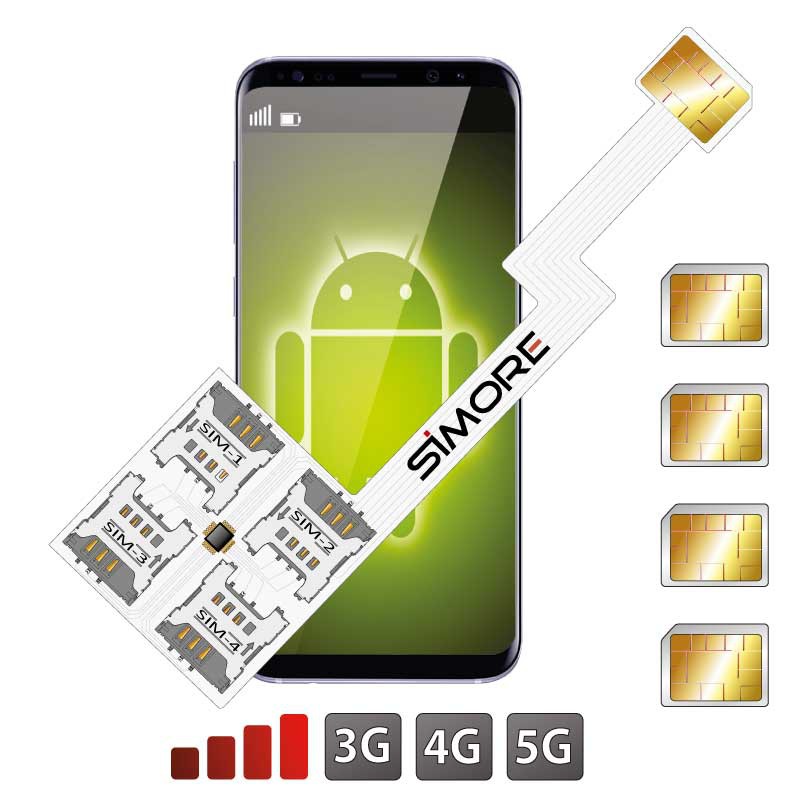 Quadruple Multi SIM Android Adaptateur Speed ZX-Four Nano SIM