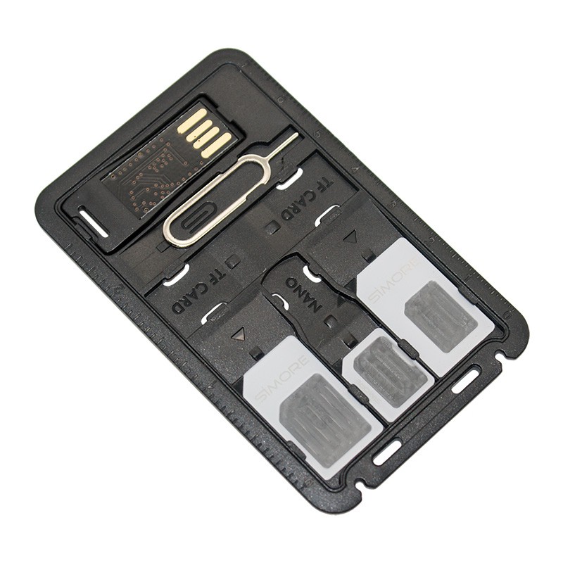 Porte cartes SIM et cartes SD + lecteur carte Micro SD format carte de crédit SIMore