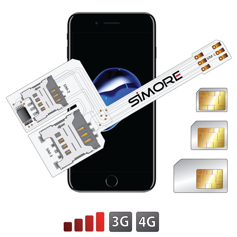 WX-Triple 7 Coque adaptateur triple double SIM pour iPhone 7