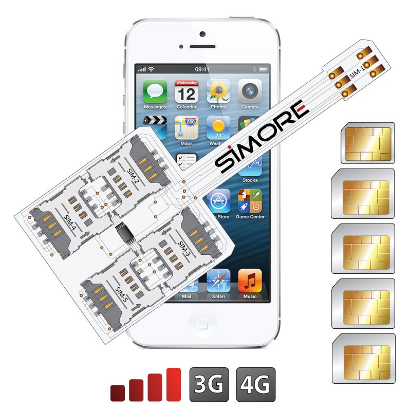 WX-Five 5-5S Coque adaptateur 5 SIMs multi double carte SIM pour iPhone 5 et 5S