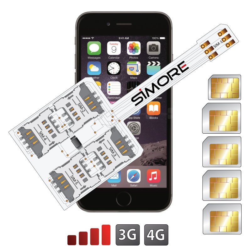 WX-Five 6 Plus Coque adaptateur 5 SIMs multi double carte SIM pour iPhone 6 Plus