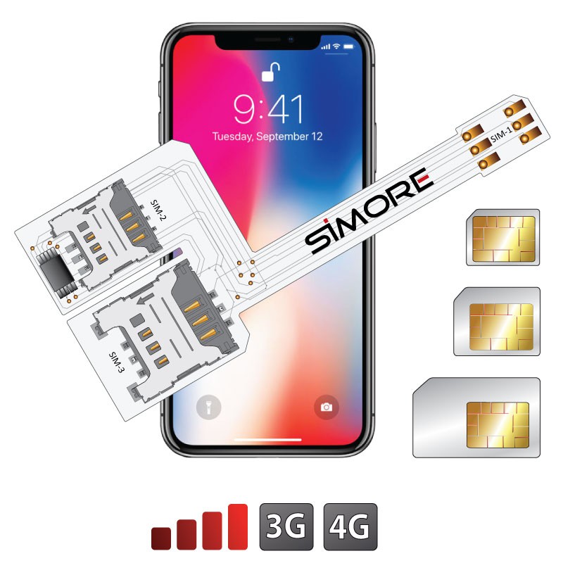 iPhone X Triple Double SIM - adaptateur WX-Triple X pour iPhone X