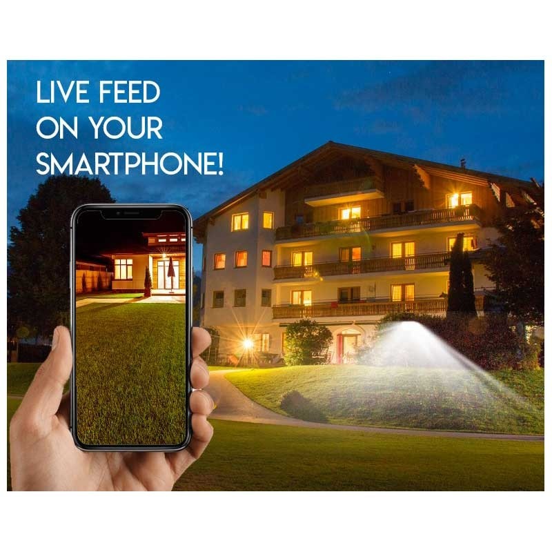 Caméra HD de surveillance d'extérieur étanche piloté depuis votre téléphone avec micro et haut parleur intégrés, Projecteur LED a détecteur de mouvement