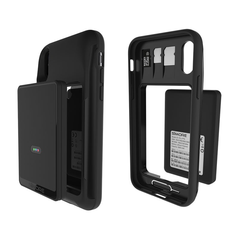 iPhone X double et triple carte sim adaptateur coque bluetooth et MiFi wifi E-Clips SIMore