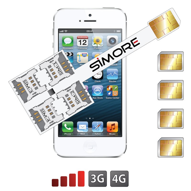iPhone 5-5S Multi SIM quadruple cards adapter 3G - 4G Speed X-Four 5-5S for iPhone 5-5S