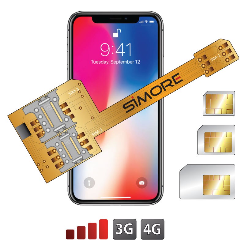iPhone X Triple Dual SIM card adapter for iPhone X compatible 3G 4G