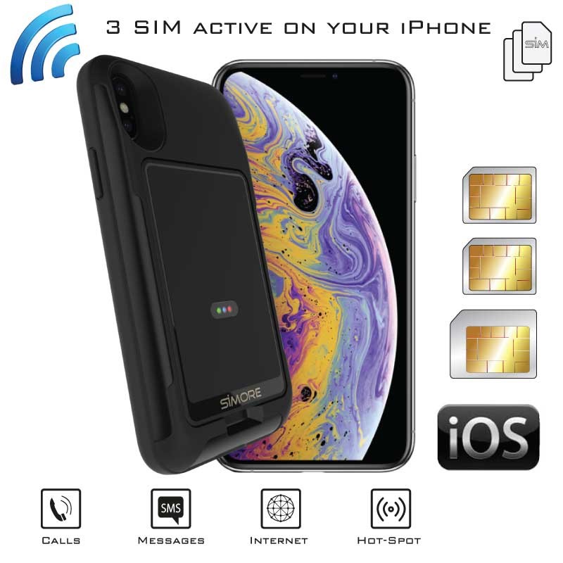 iPhone XS Dual SIM Bluetooth Actif Adapter Case E-Clips Gold SIMore Wi-Fi router MiFi Hotspot