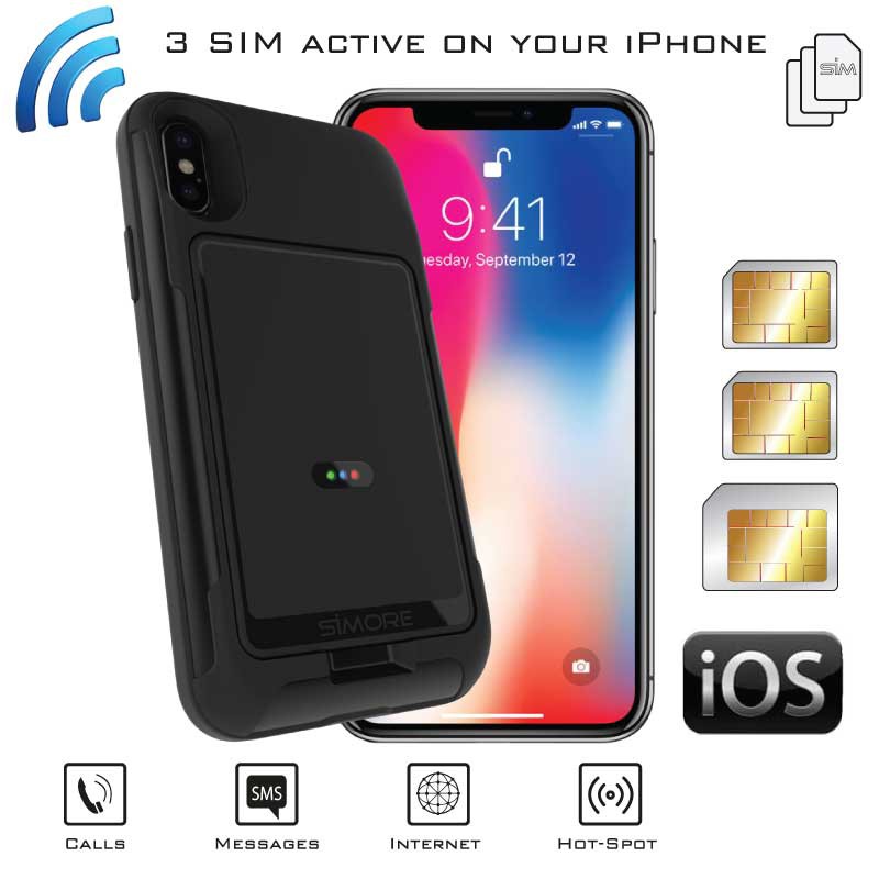 iPhone X Doppia SIM bluetooth custodia adattatore e wifi router MiFi Wlan E-Clips SIMore