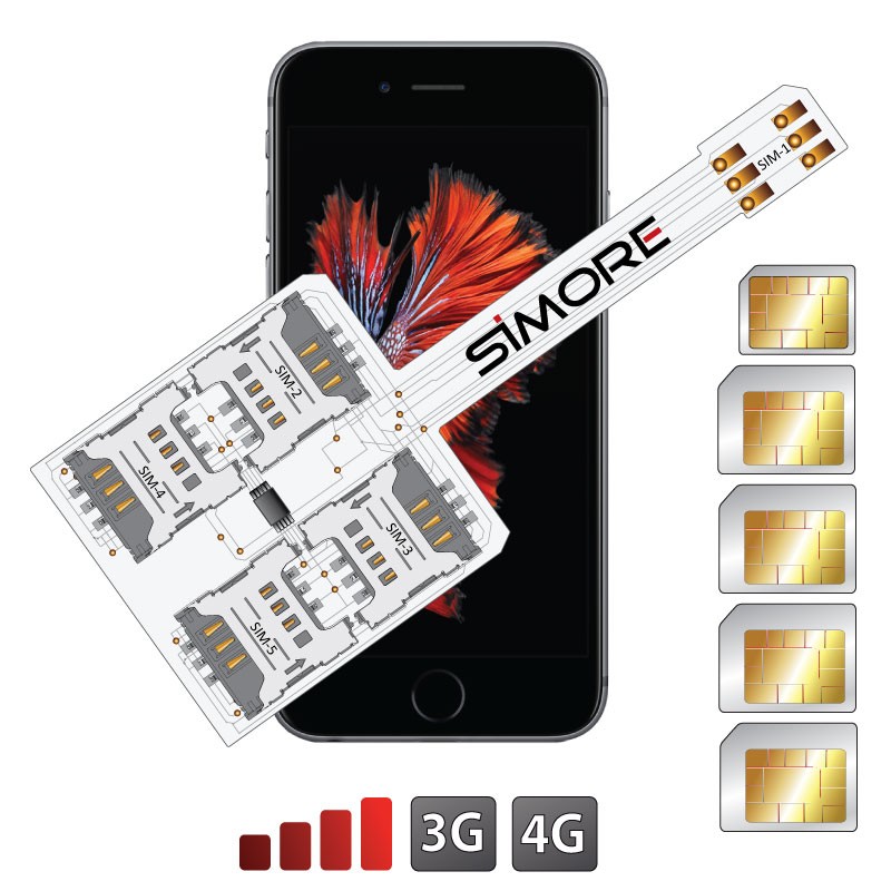 WX-Five 6S Plus Custodia Adattatore 5 SIMs multi doppia scheda SIM per iPhone 6S Plus