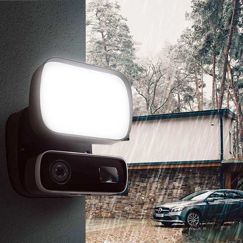 HD Floodlight Security camera with wide-angle motion sensor lighting, infrared night vision, built-in microphone and speaker, outdoor LED projector, waterproof 