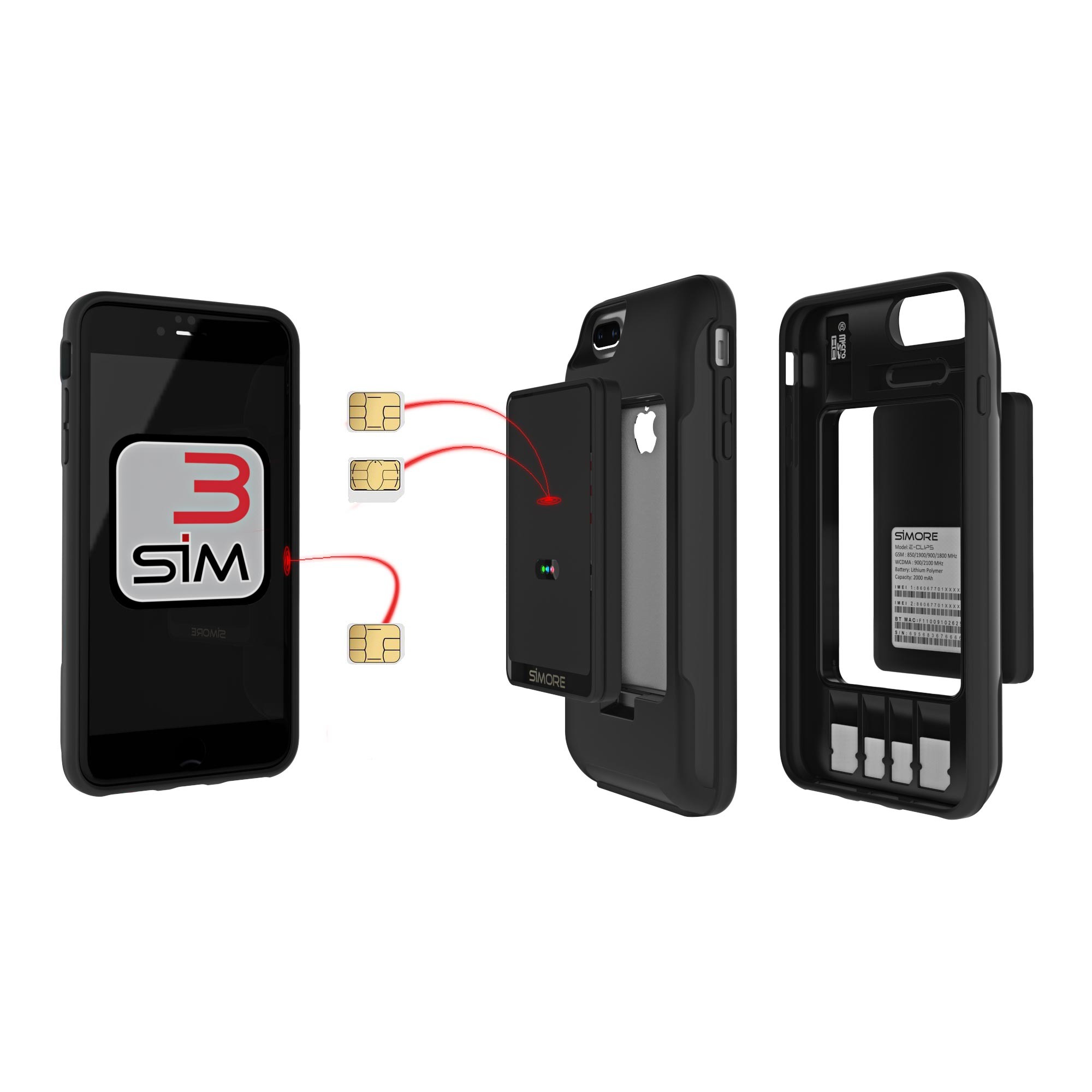 iPhone 8 7 6 6S custodia adattatore dual sim bluetooth e MiFi wifi router E-Clips Box