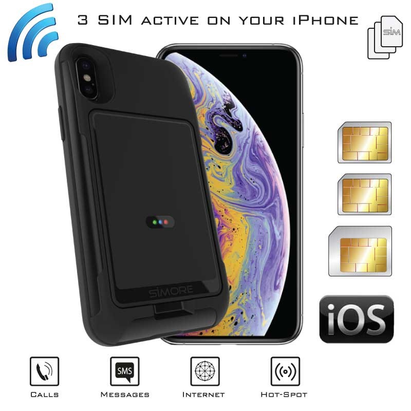 iPhone XS Doble SIM Attivas Bluetooth Adaptador funda Tripla simultánea y WiFi router MiFi Hotspot E-Clips Box