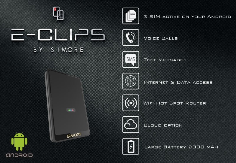 Doble SIM Android bluetooth adaptador SIMore E-Clips
